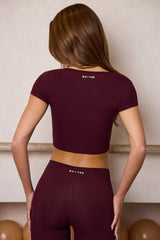 Soft Active Sweetheart Neck Crop Top in Burgundy