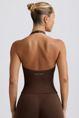 Halterneck Open Back Tank Top in Pecan Marl