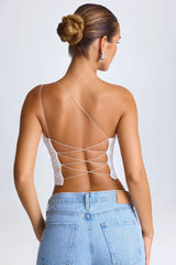 One Shoulder Lace Up Top in White