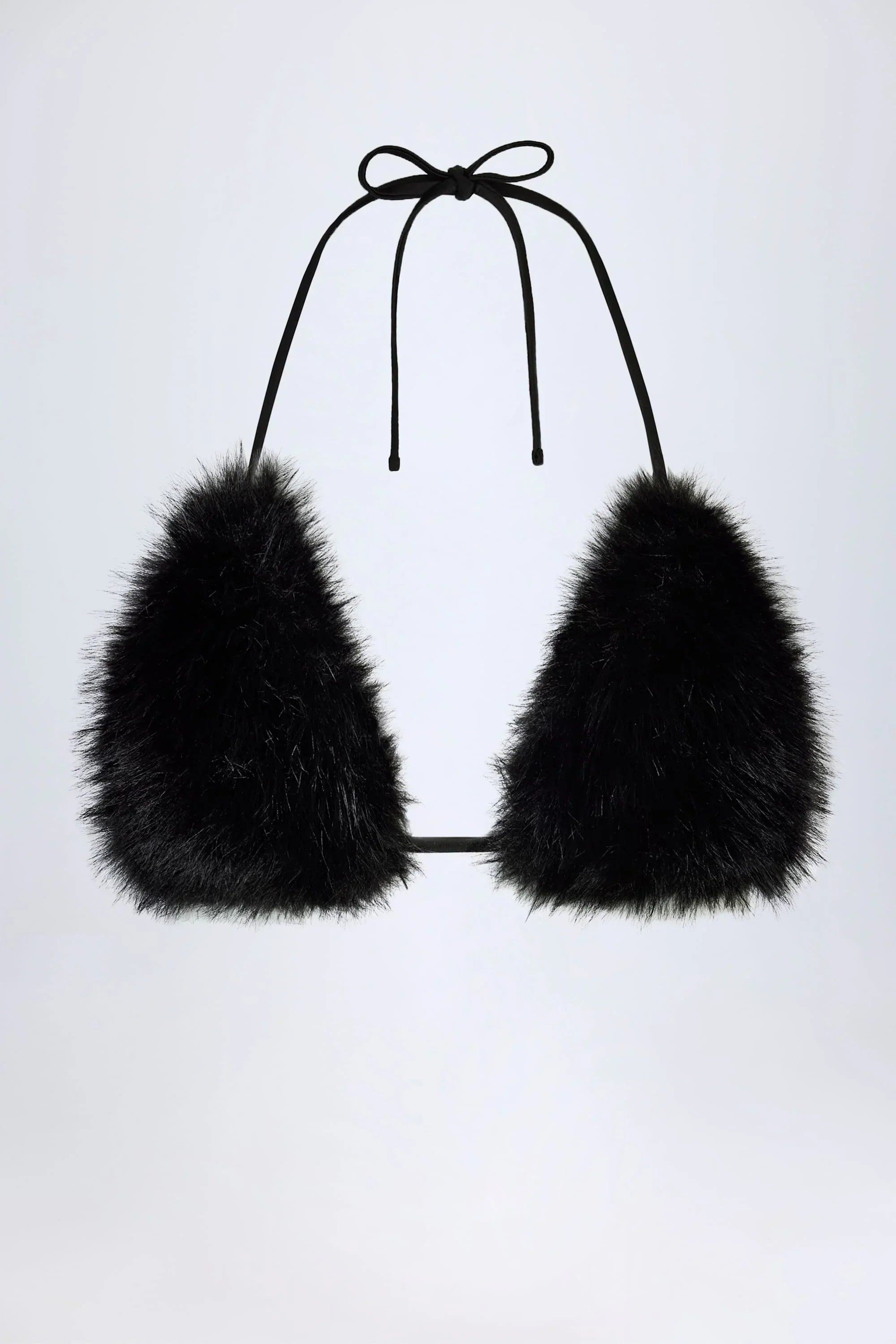 Faux Fur Triangle Bralette in Black