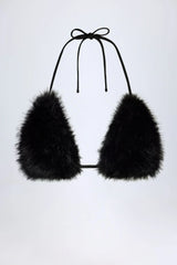 Faux Fur Triangle Bralette in Black