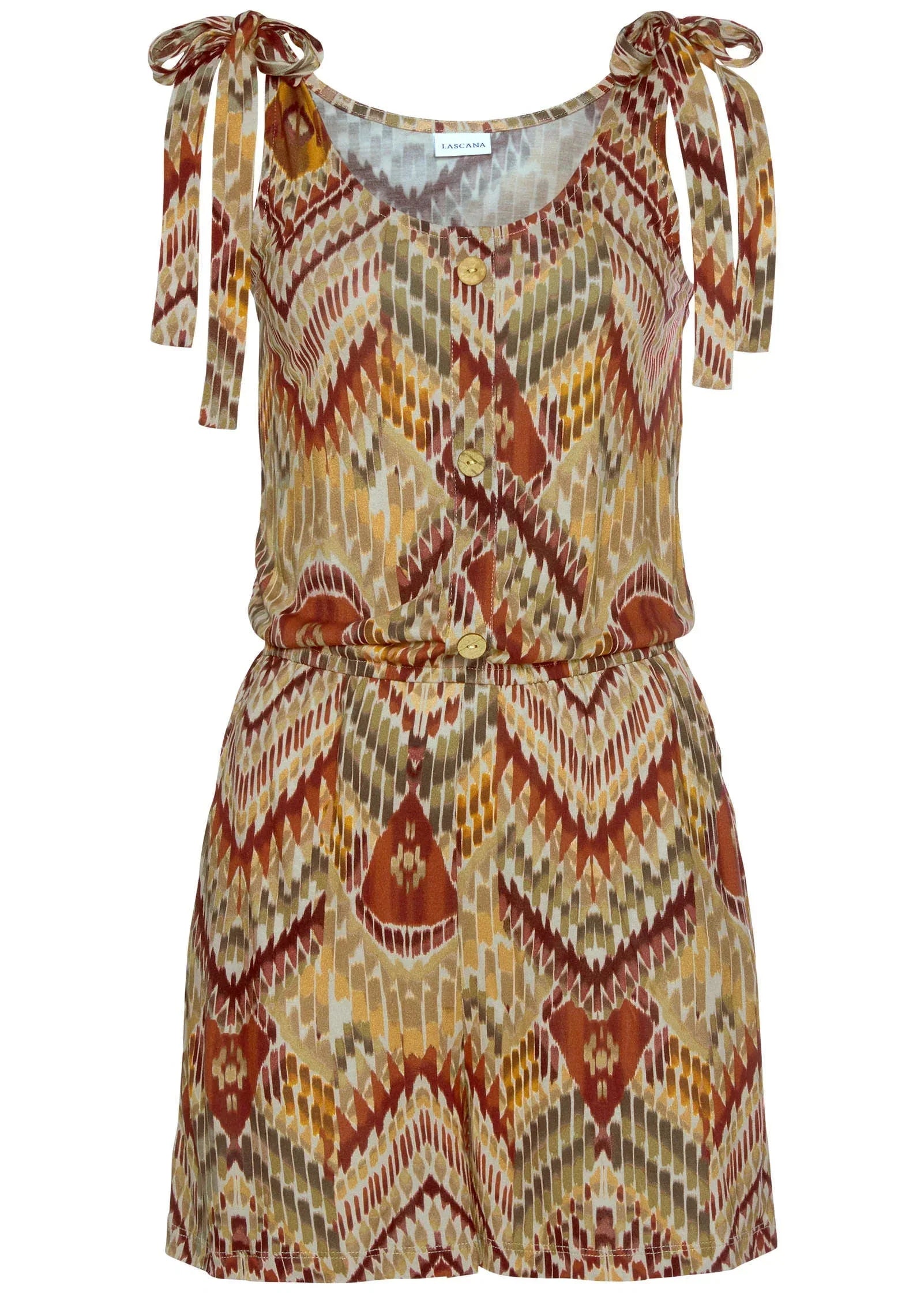 Tie Shoulder Romper Brown Multi
