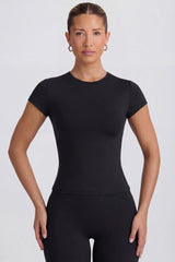 Cut Out Longline T Shirt in Black