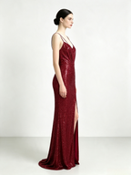 Burgundy Sequin Mermaid Maxi Evening Dress