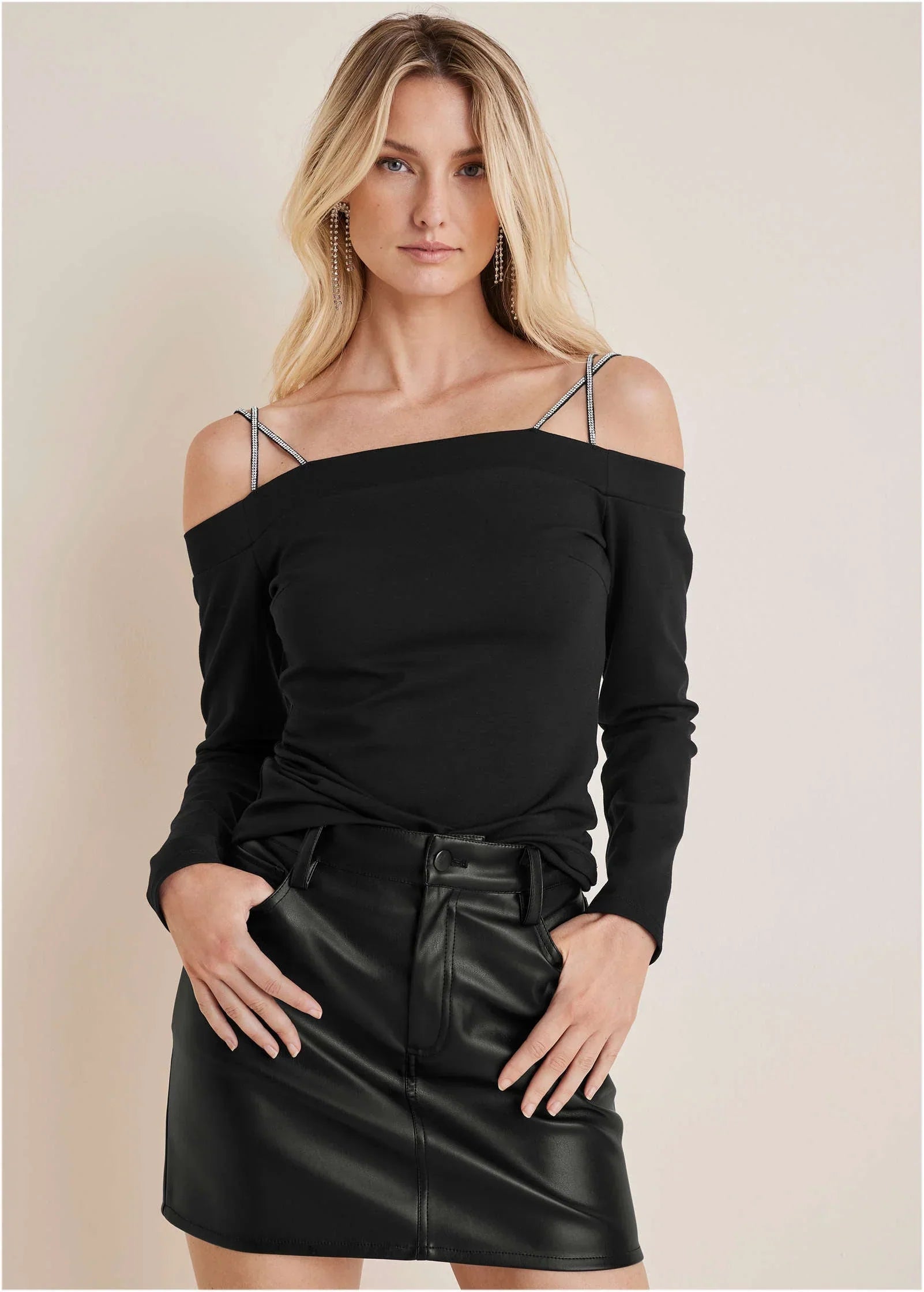 Rhinestone Strappy Top Jet Black