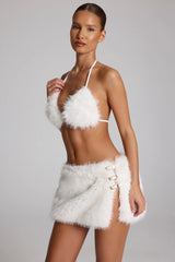 Buckle Detail Faux Fur Micro Mini Skirt in White