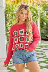 Marlie Red Crochet Sweater SALE