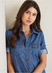 Denim Midi Shirt Dress Medium Wash