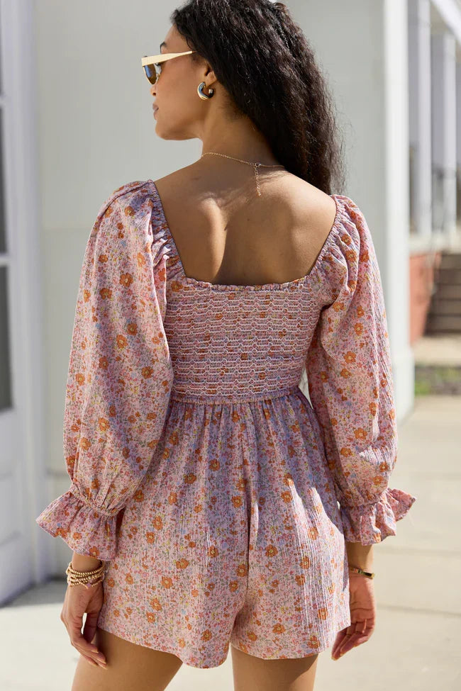 Millie Pink Floral Smocked Top Romper