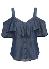 Chambray Ruffle Top Dark Wash