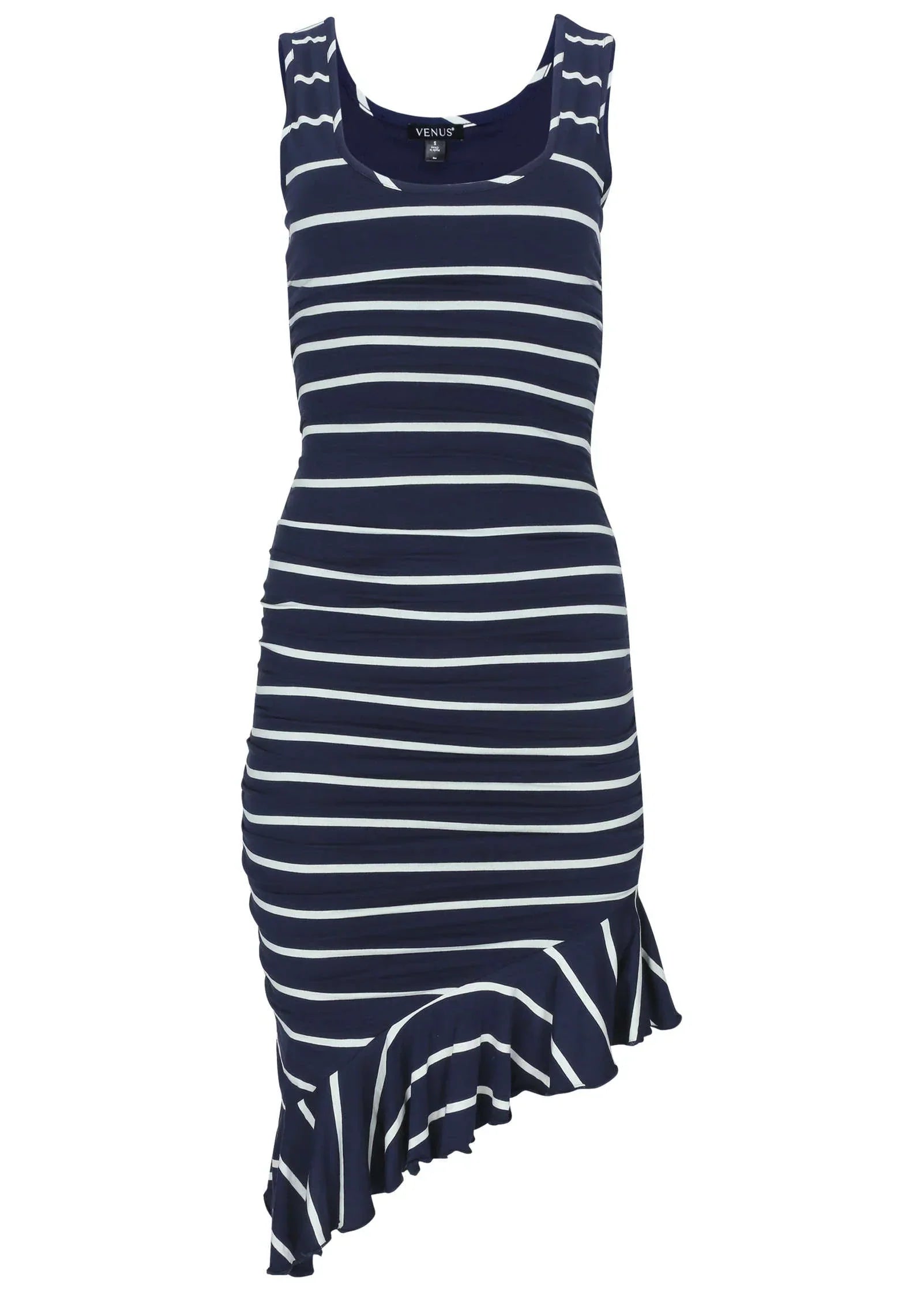 Ruffle Hem High Low Dress Navy White