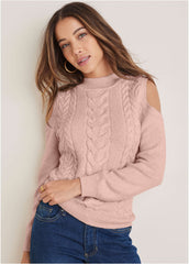 Cable Cold Shoulder Sweater Evening Sand