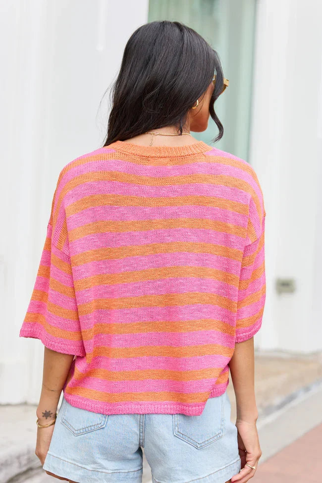 Zani Pink And Orange Striped Sweater