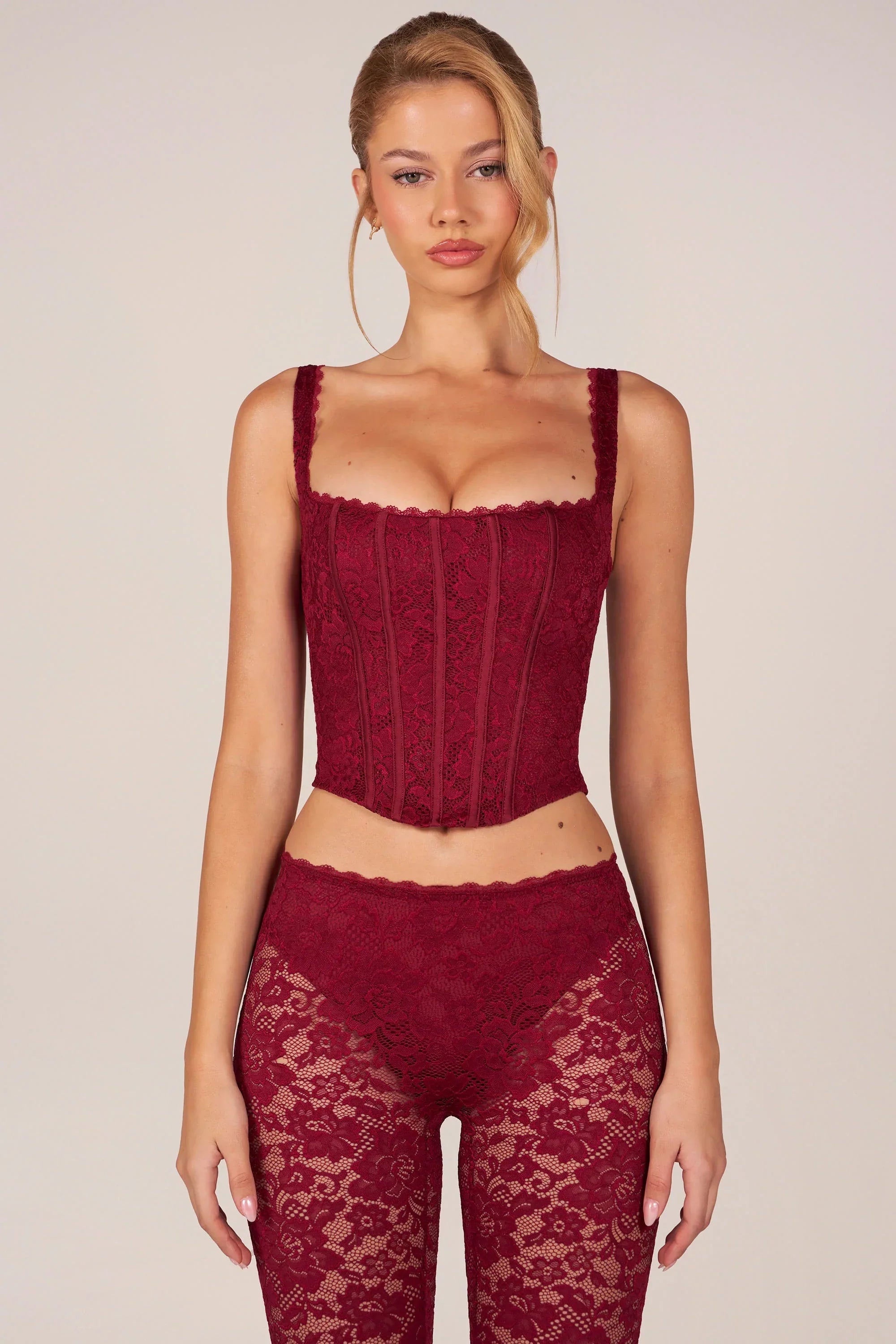 Lace Up Corset Top in Cherry Red
