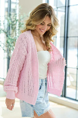 Palmer Pink Chenille Cable Knit Cardigan