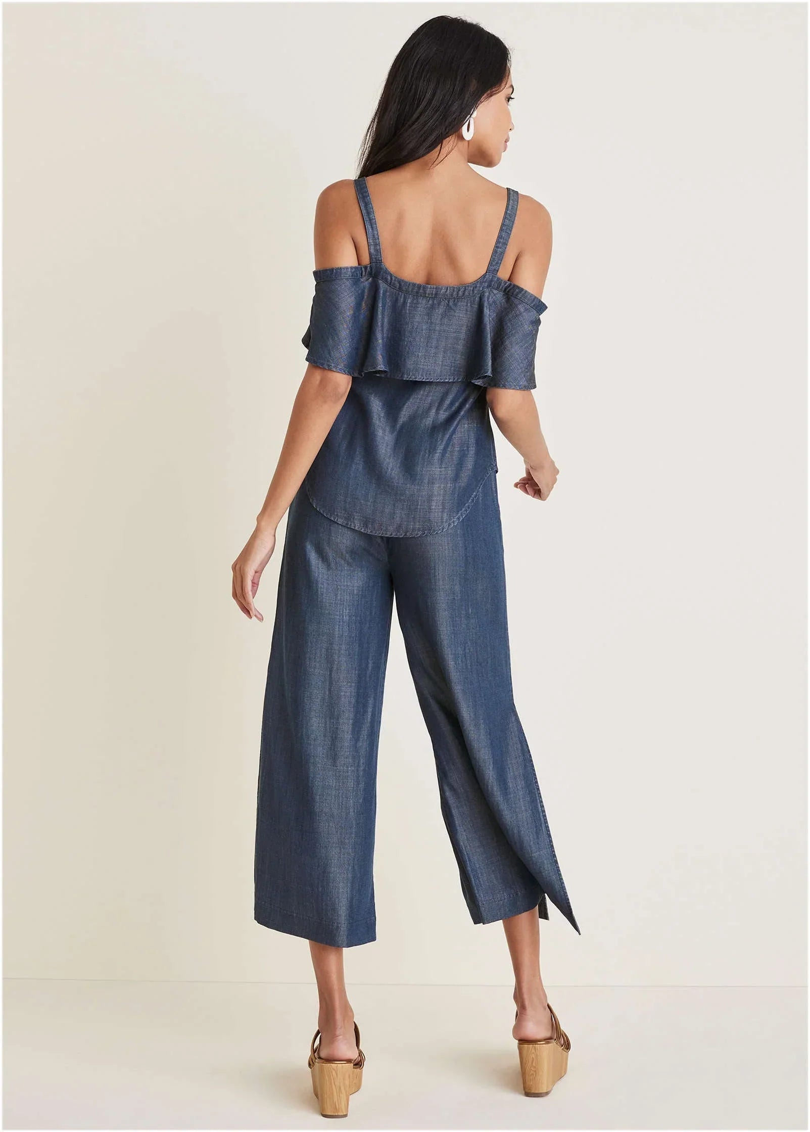 Chambray Ruffle Top Dark Wash