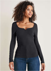 Deep Scoop Neck Ribbed Top Jet Black