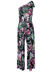 One Shoulder Print Jumpsuit Illuminated Jungle