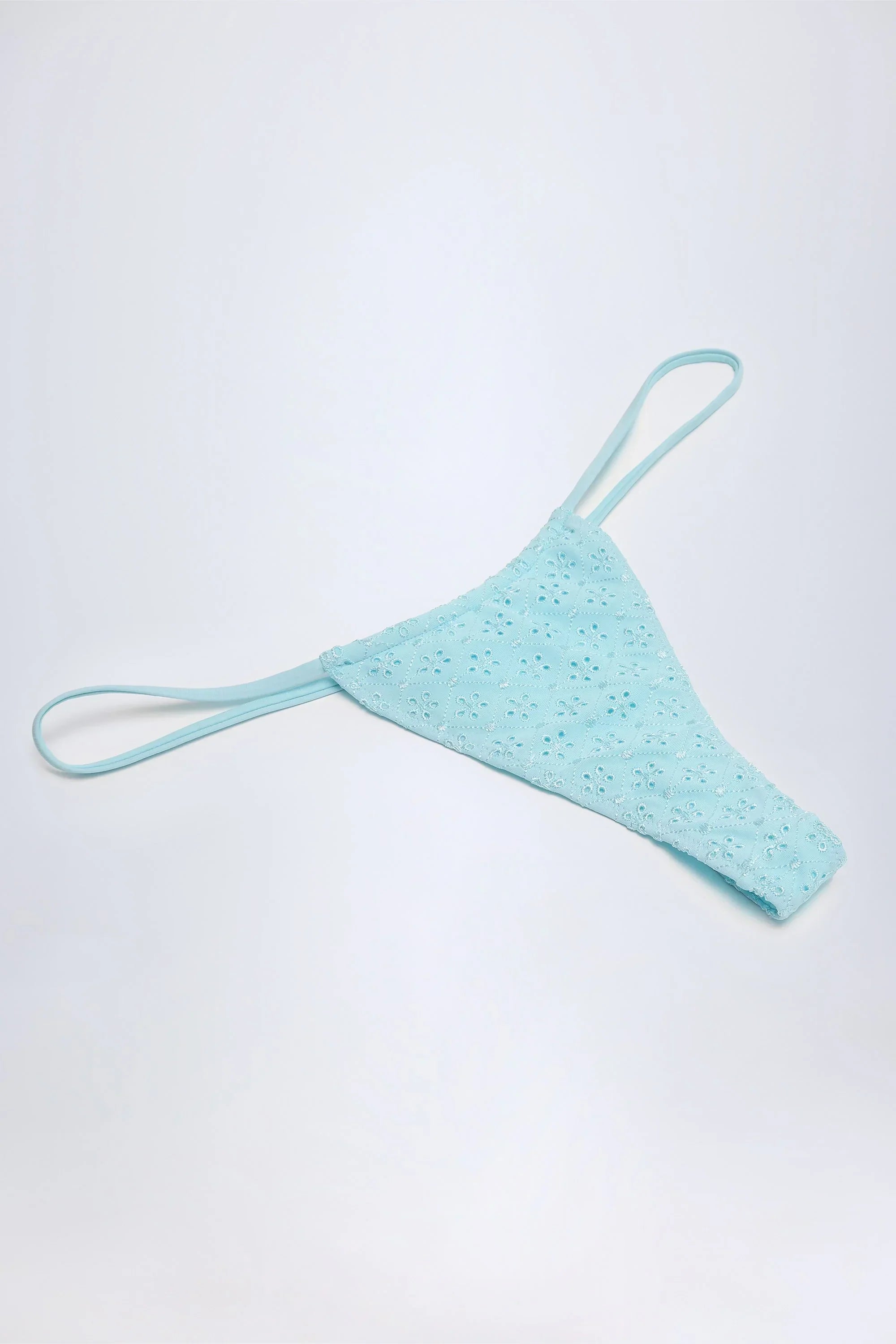 Broderie Anglaise Drawstring Bikini Bottoms in Powder Blue