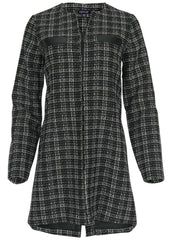 Tweed And Faux Leather Coat Black White