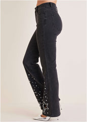 Rhinestone Embellished Jeans Black Wash