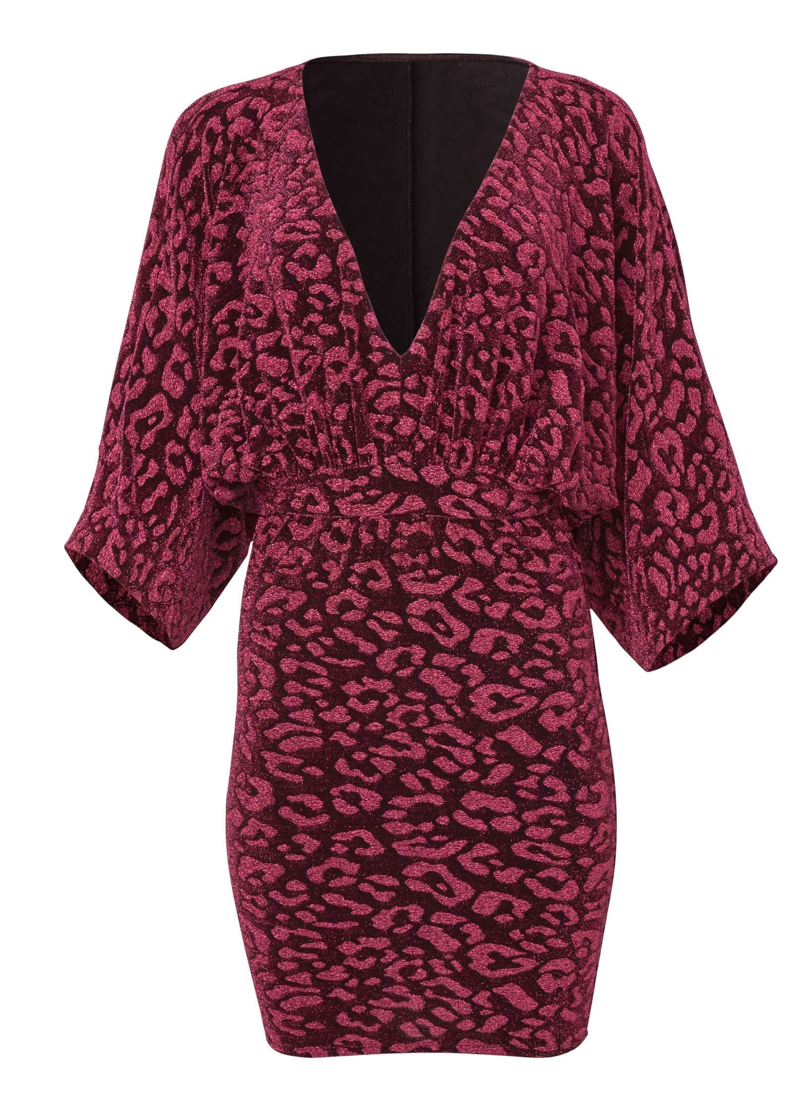 Metallic Leopard Mini Dress Black Pink