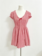 Red Gingham Ruffle V-Neck Mini Dress