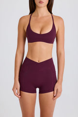 Soft Active V Waist Pocket Mini Shorts in Burgundy