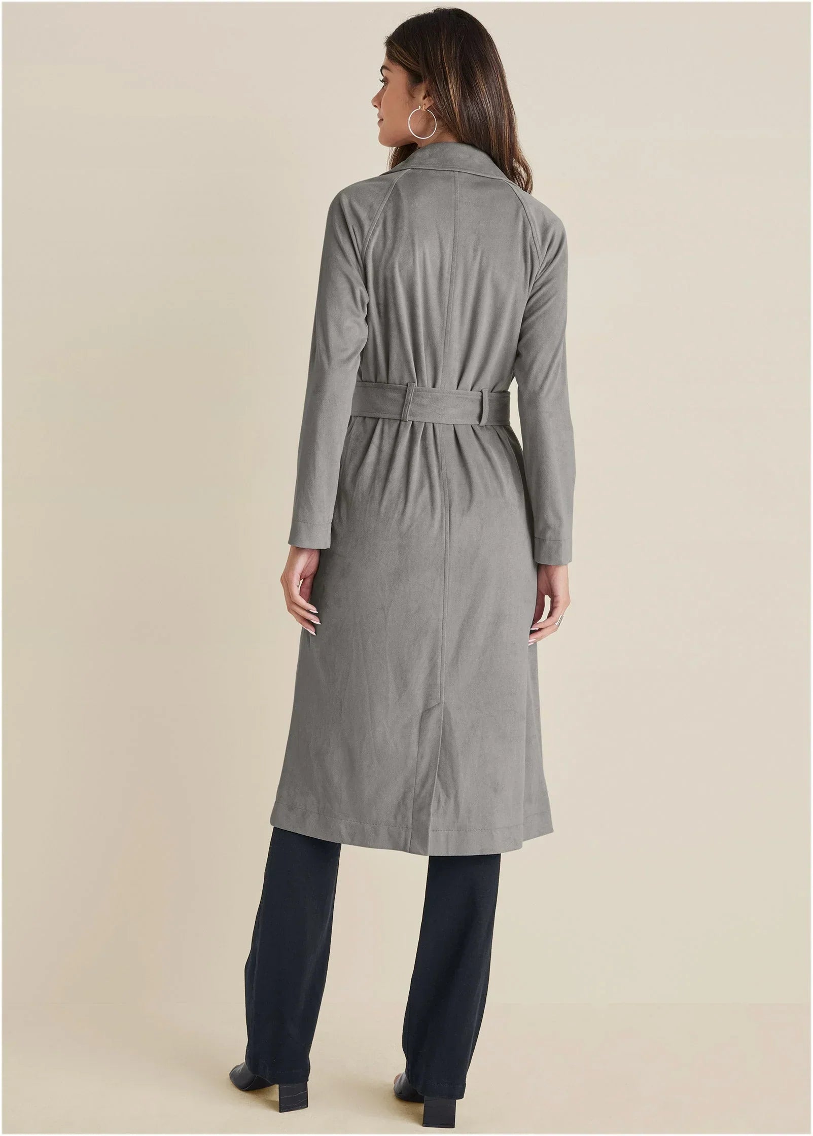 Faux Suede Trench Coat Grey
