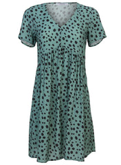 Printed V Neck Dress Green Black