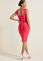 Cross Neck Bandage Dress Red