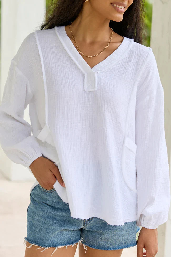 Jenna White Gauze V Neck Tunic