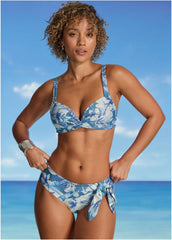 Shine St Lucia Twist Front Top Denim Botanical