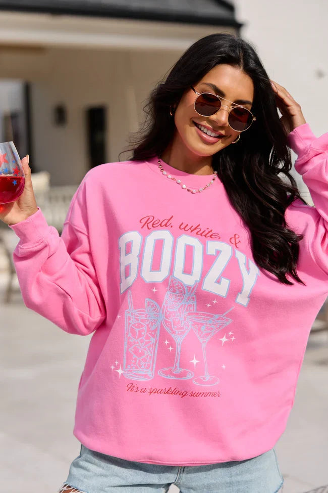 Red White Boozy Pink Graphic Sweatshirt