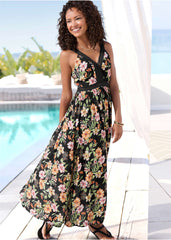 Crochet Printed Maxi Dress Black Multi