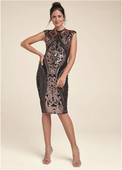 Sequin Midi Dress Black Multi