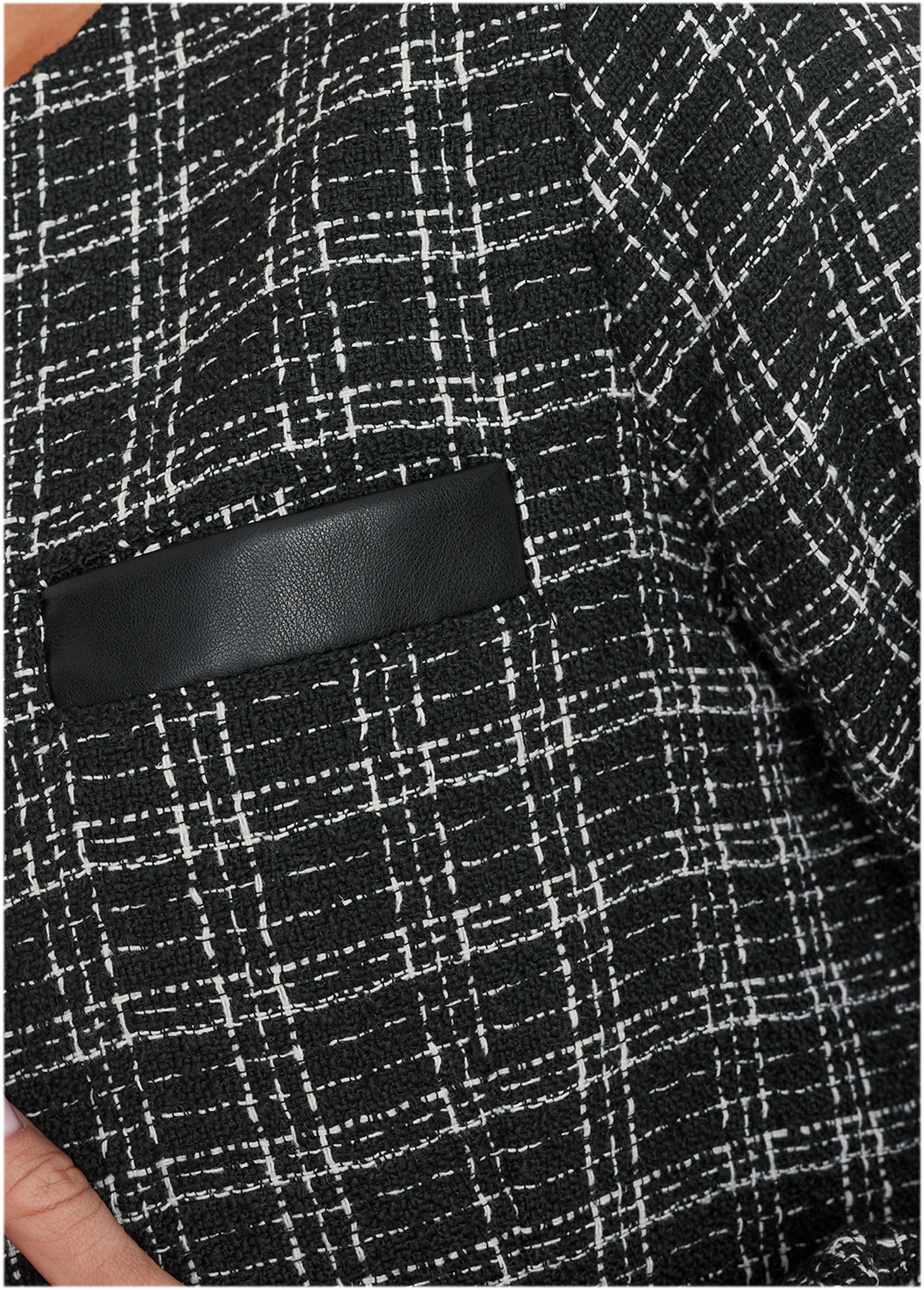 Tweed And Faux Leather Coat Black White