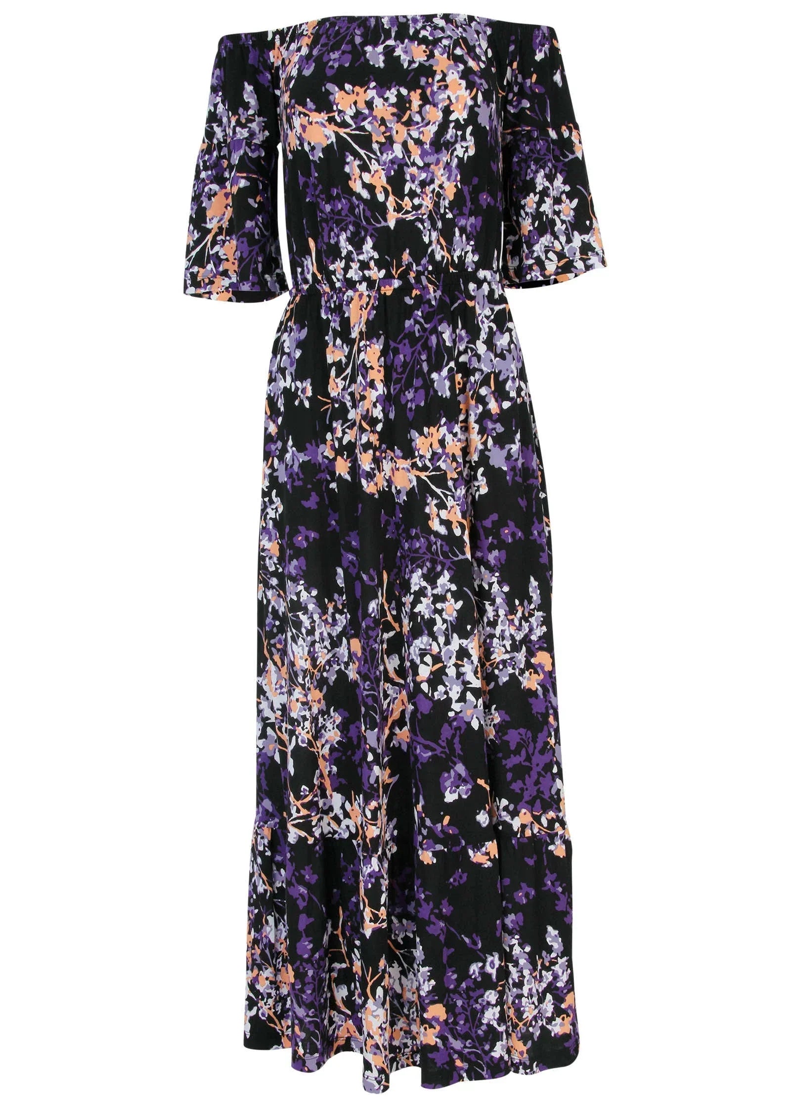 Off The Shoulder Maxi Dress Purple Multi