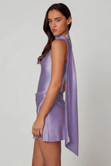 Asymmetric Scarf Detail Mini Dress in Lilac