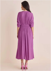 Short Sleeve Midi Dress Cattleya Orchid