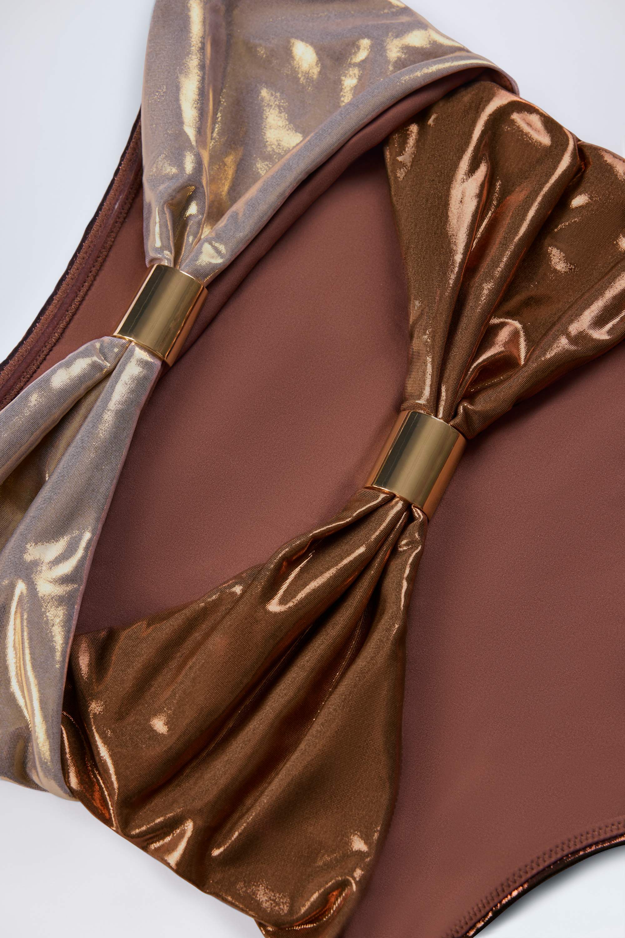 Panelled Cut out Swimsuit in Bronze Gold