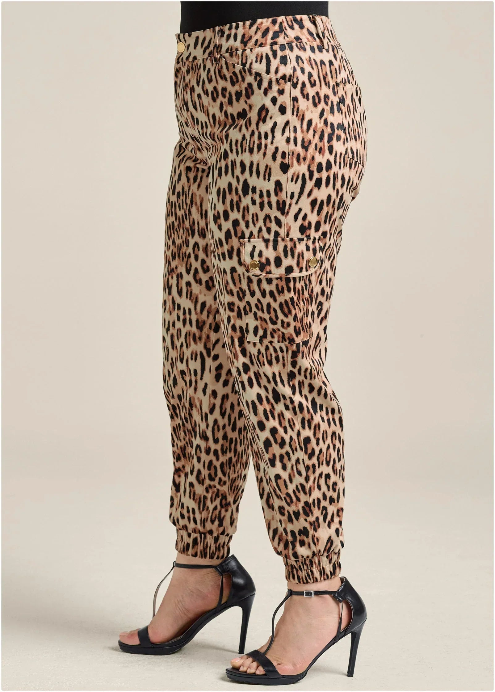 Faux Suede Leopard Print Cargo Pants Brown Multi