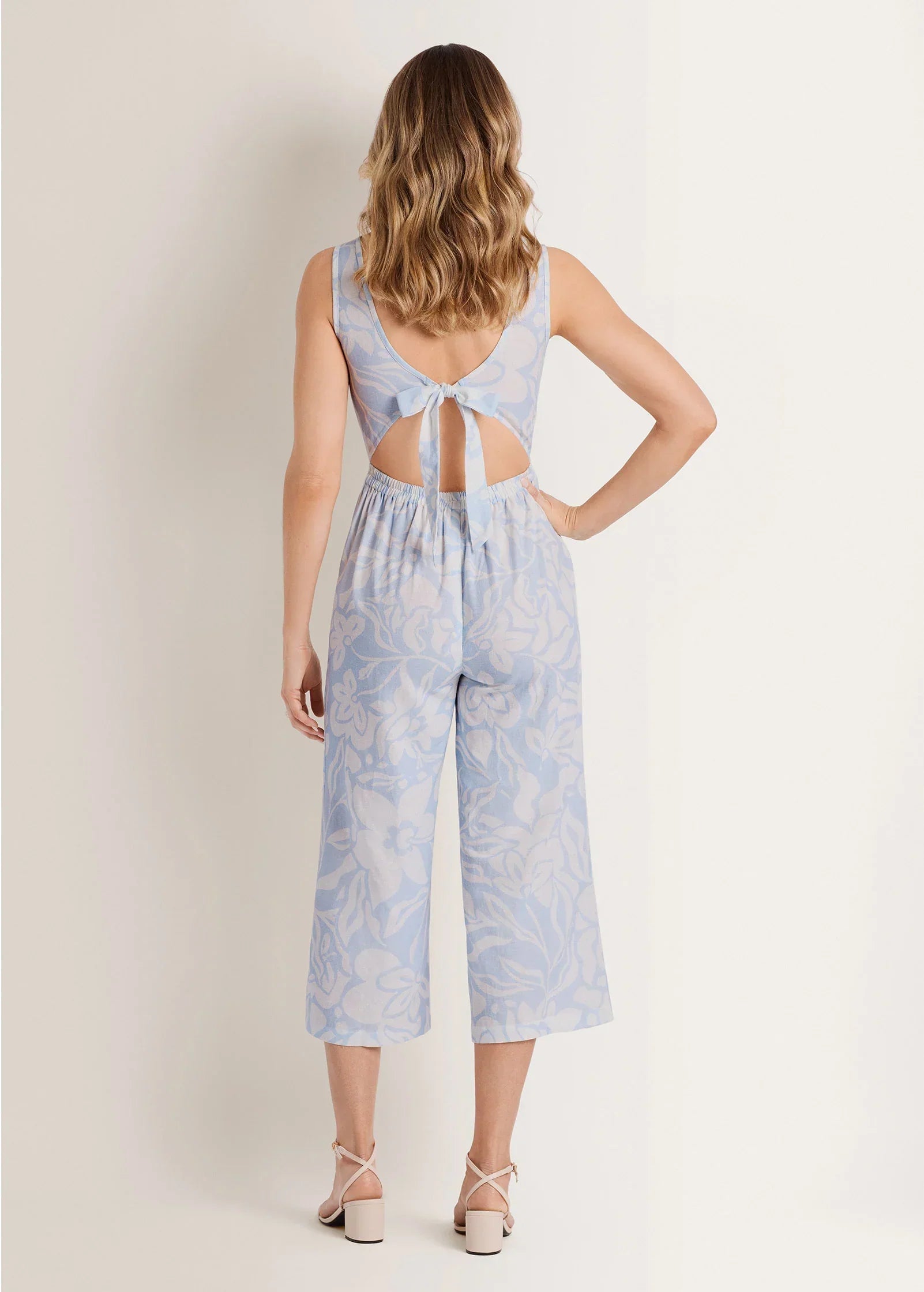 Linen Jumpsuit Etched Coastal Floral