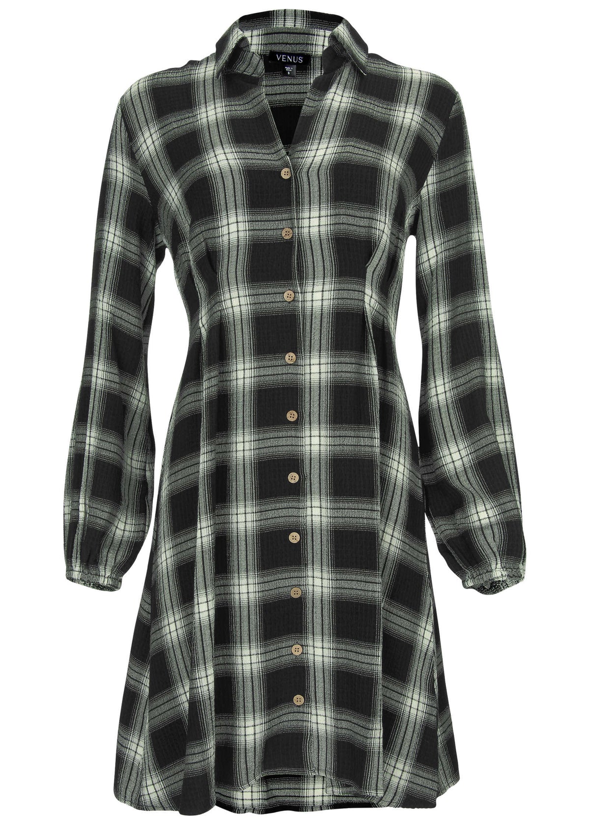 Brushed Plaid Dress White Black
