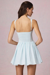Bow Detail A Line Mini Dress in Powder Blue Stripe