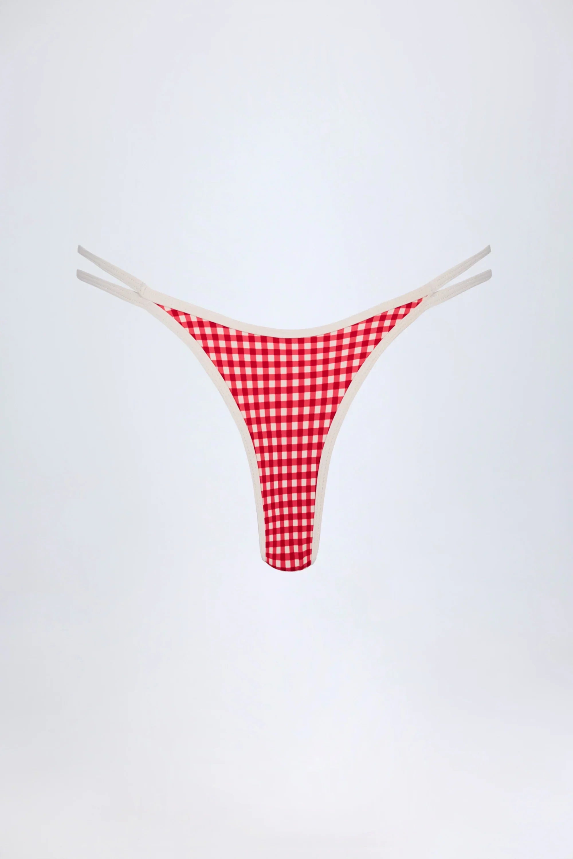 Double Strap Cheeky Bikini Bottoms in Red Gingham