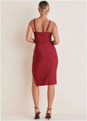 Side Slit Bandage Dress Dark Red