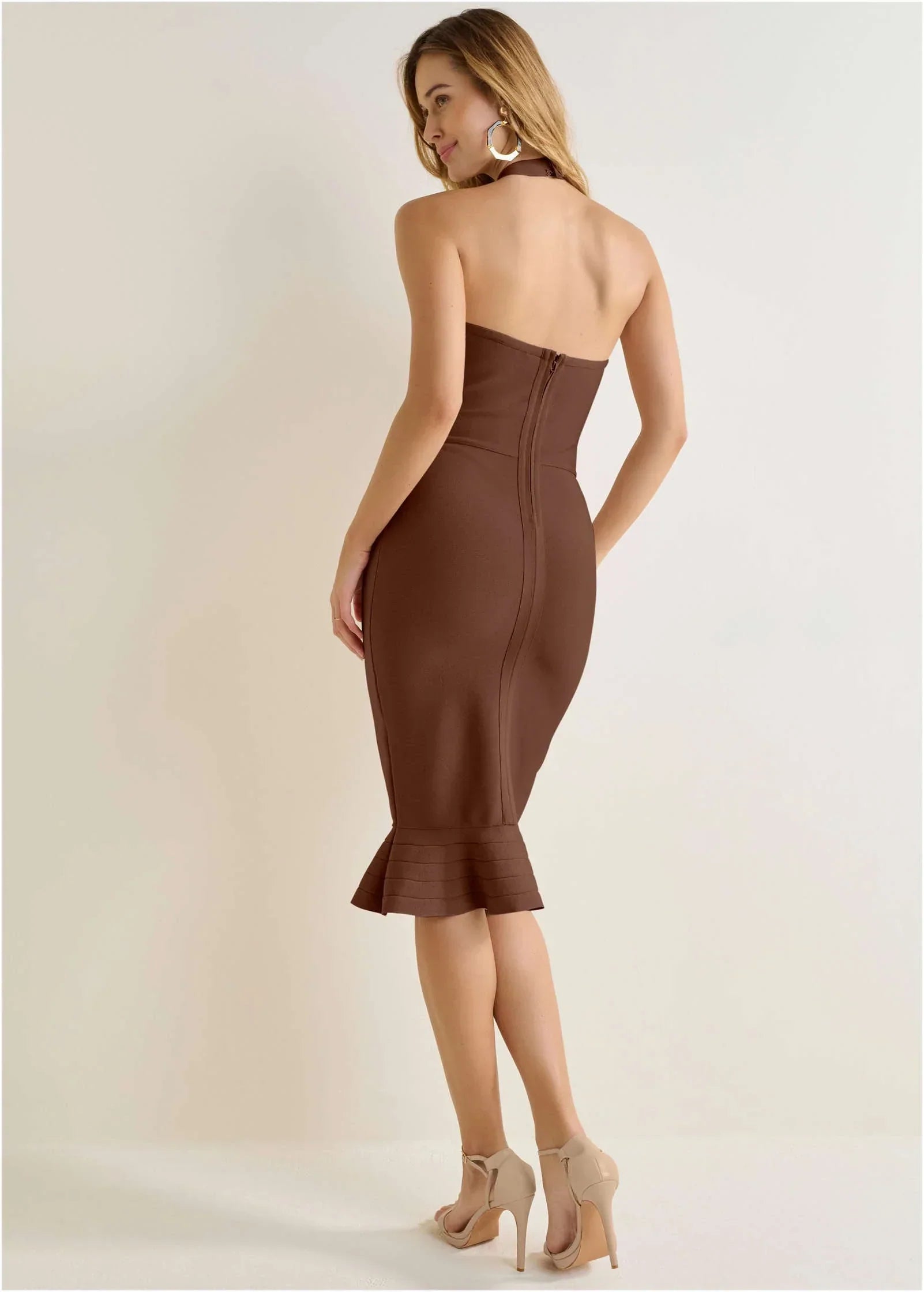 Halter Bandage Dress Brown