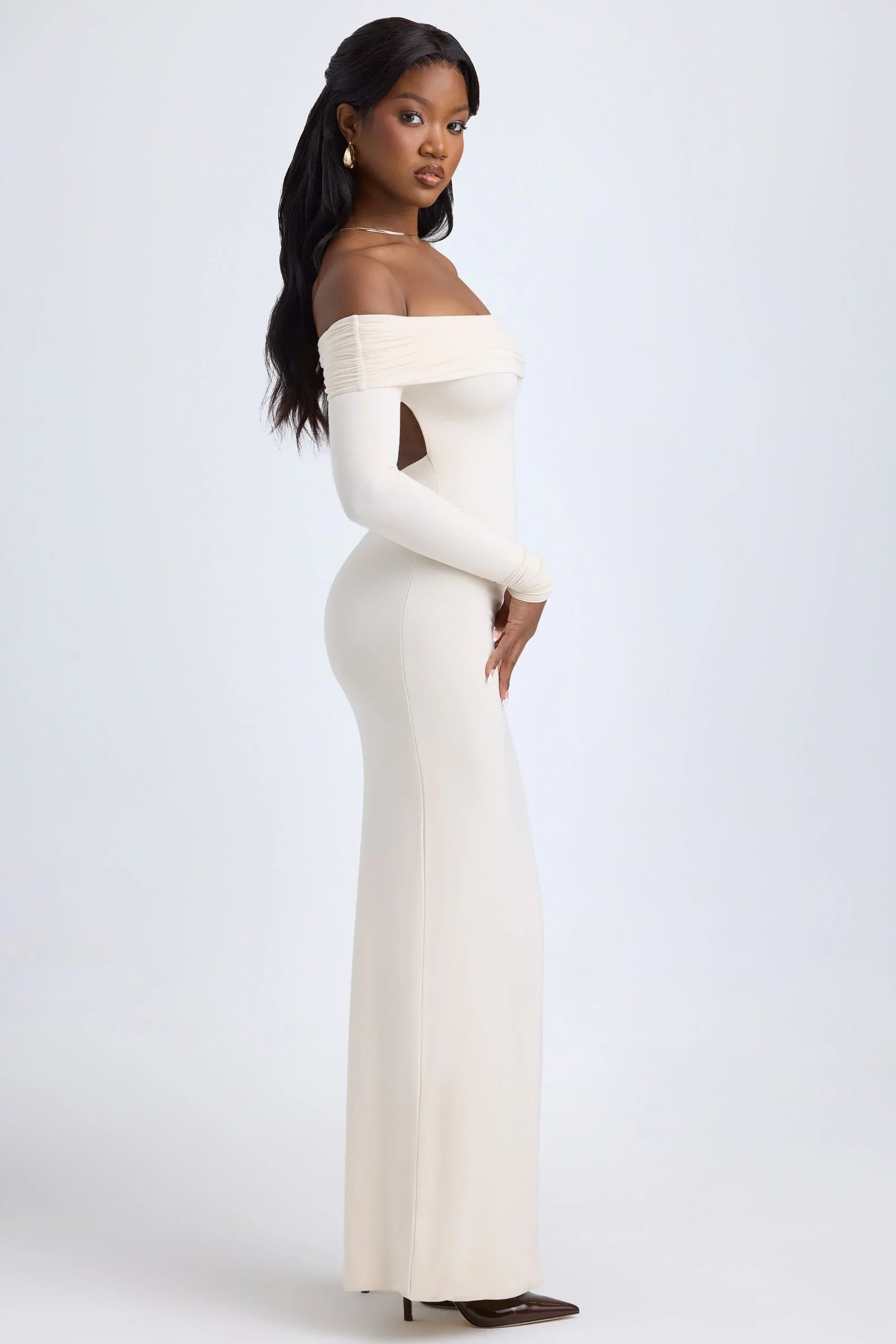 Modal Off Shoulder Open Back Maxi Dress in Ivory