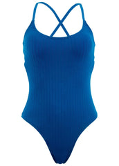 Superrib Tie Back One Piece Blue
